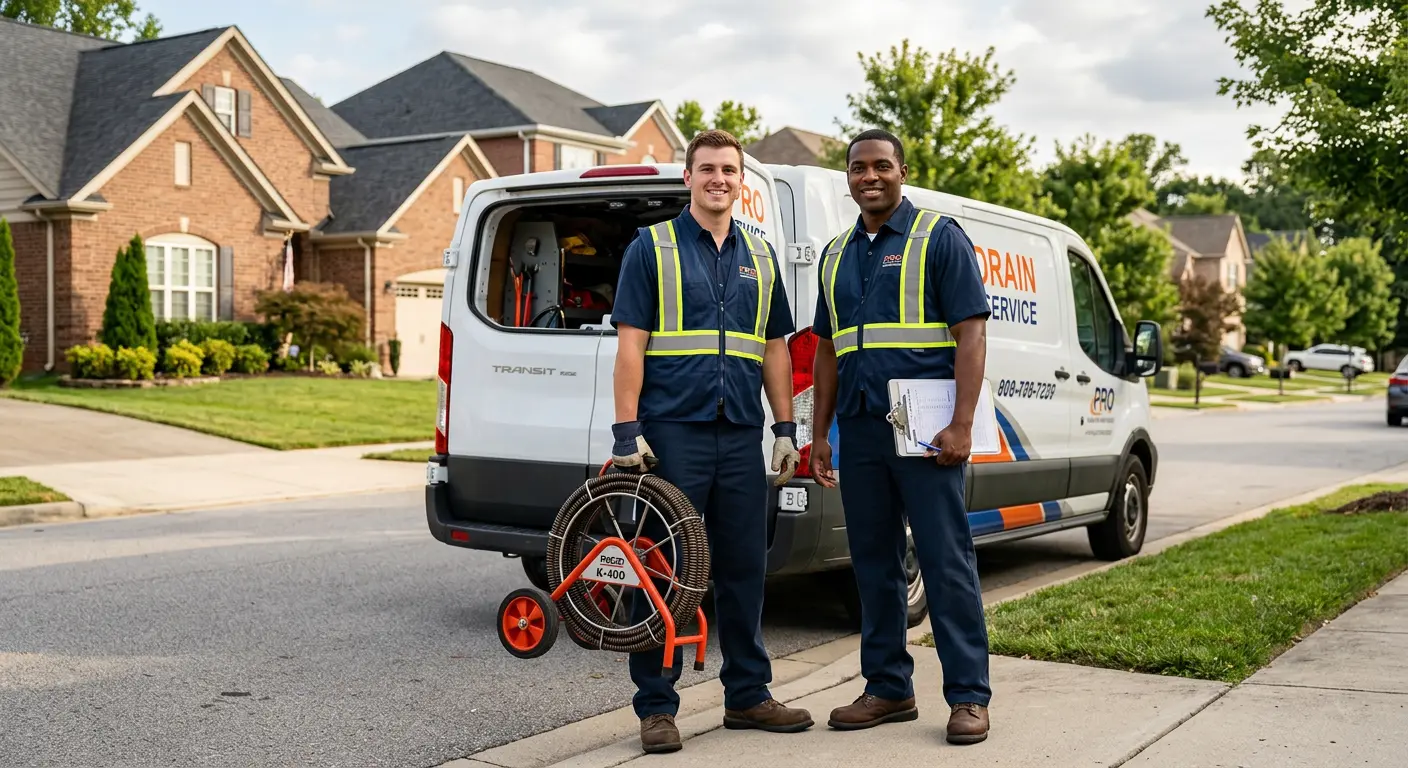 Sewer and drain service team with equipment ready for work in Smyrna